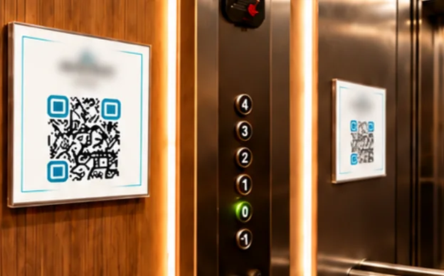 Guests accessing the hub through a QR code in the elevator